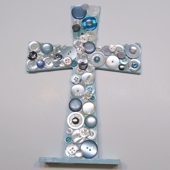 Hand crafted tramp art free-standing wood cross. Decorative cross. - Picture 2 of 8